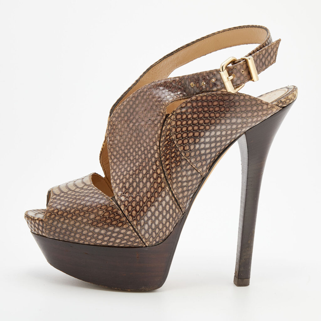 luxury-women-fendi-used-shoes-p669417-002-1 Fendi Brown Python Embossed Leather Platform Slingback Sandals Size 38