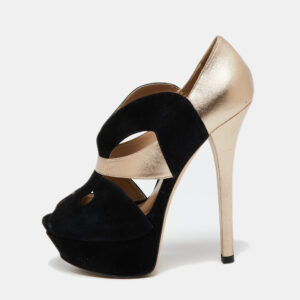 Fendi Black/Gold Leather/Suede Platform Pumps Size 37