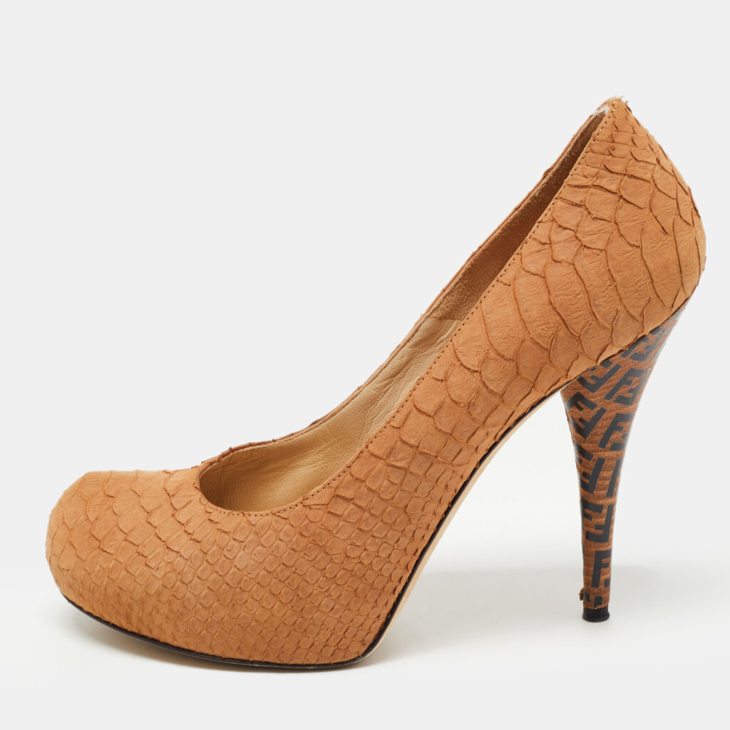 Fendi Tan Python Embossed Leather Superstar Platform Pumps Size 40