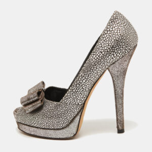 Fendi Metallic Brocade Fabric Bow Deco Peep Toe Platform Pumps Size 39
