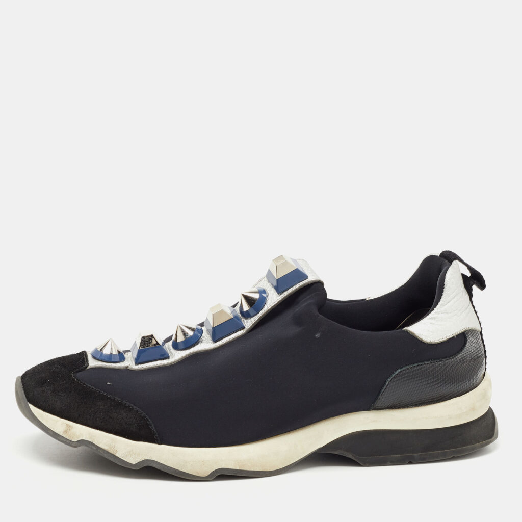 luxury-women-fendi-used-shoes-p782991-010 Fendi Black Neoprene and Leather Studded Slip On Sneakers Size 40