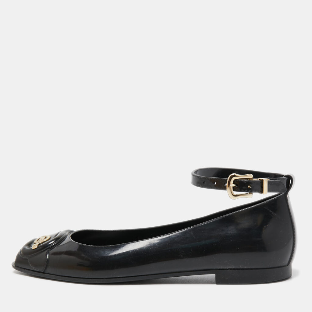 luxury-women-fendi-used-shoes-p900829-001 Fendi Black Jelly Buckle Ankle Strap Flats Size 36