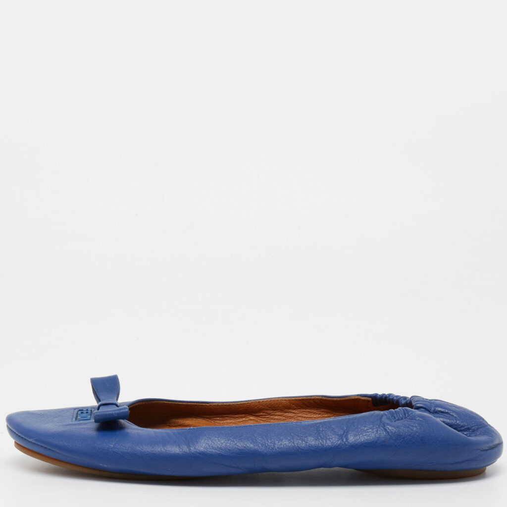 luxury-women-fendi-used-shoes-p926397-009 Fendi Blue Leather Let's Dance Bow Ballet Flats Size 39.5