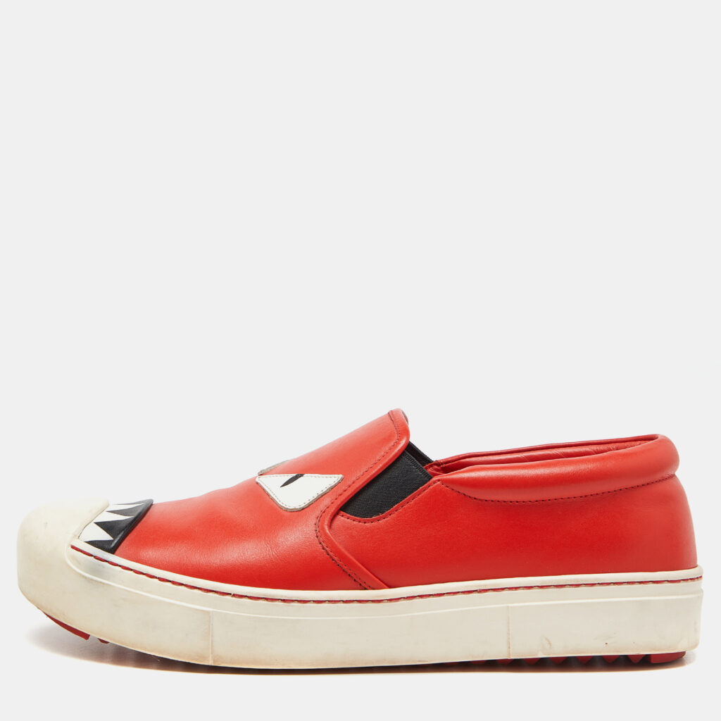 luxury-women-fendi-used-shoes-p961299-010 Fendi Tri Color Leather Monster Slip On Sneakers Size 38.5
