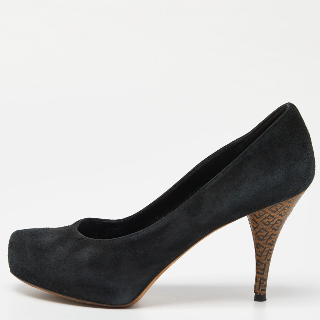 luxury-women-fendi-used-shoes-p991833-009 Fendi Black Suede Zucca Heel Pumps Size 37