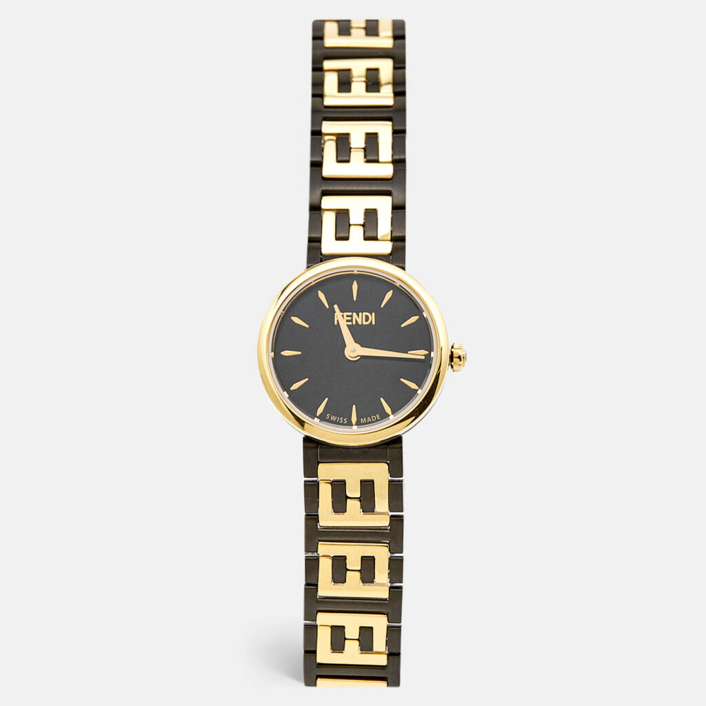 luxury-women-fendi-used-watches-p928188-007 Fendi Black Two-Tone Stainless Steel Forever Fendi 103 Women's Wristwatch 19 mm
