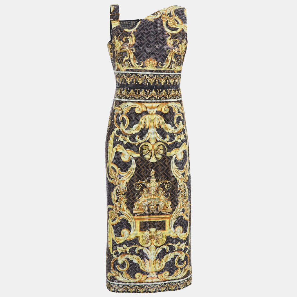 luxury-women-fendi-x-versace-new-clothes-p904589-001 Fendi X Versace Brown Zucca Baroque Printed Crystal Embellished Dress M