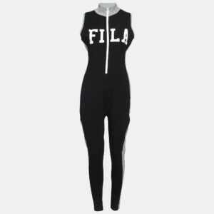 Fila Black & Grey Logo Printed Cotton Sleeveless Jumpsuit M