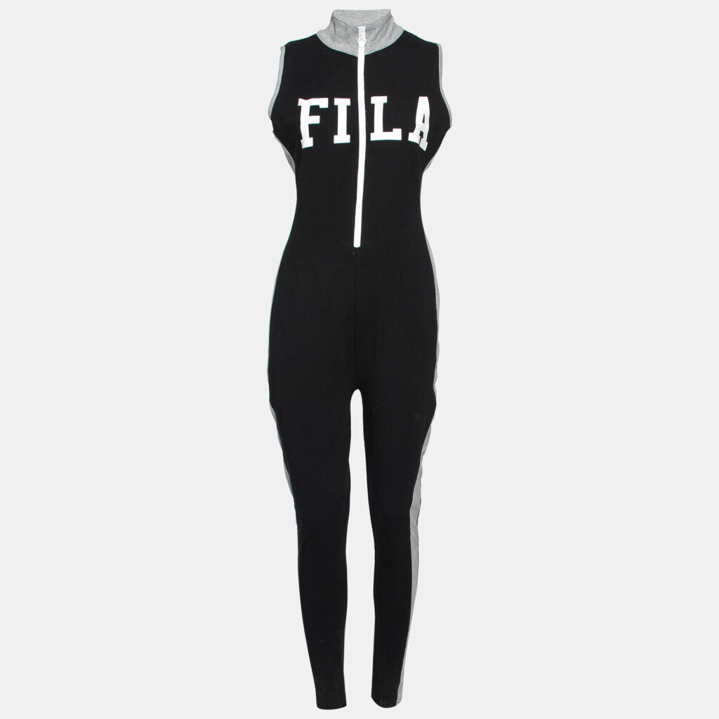 Fila Black & Grey Logo Printed Cotton Sleeveless Jumpsuit M
