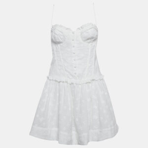 For Love And Lemons White Embroidered Cotton Sleeveless Mini Dress L