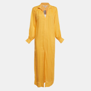 Frame Yellow Ramie Kaftan Maxi Dress XS