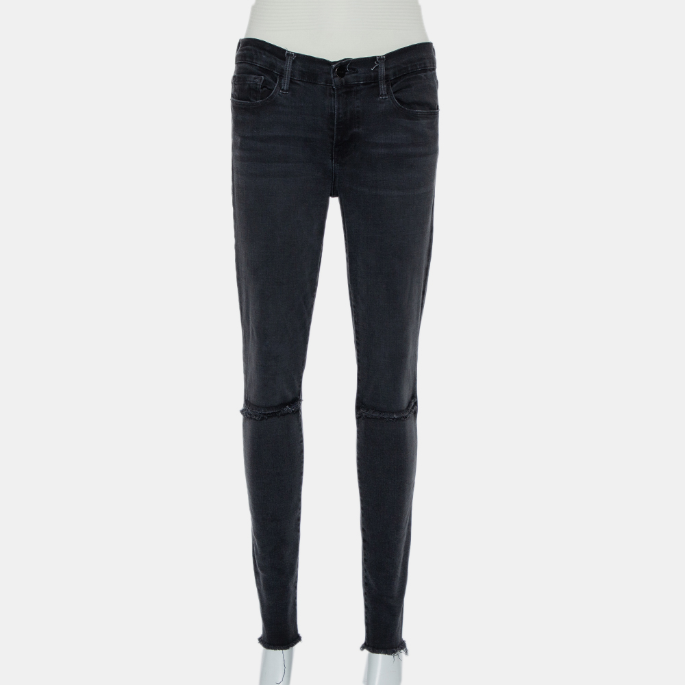 luxury-women-frame-used-clothes-p432243-011 Frame Black Faded Denim Le Skinny de Jeanne Distressed Jeans M