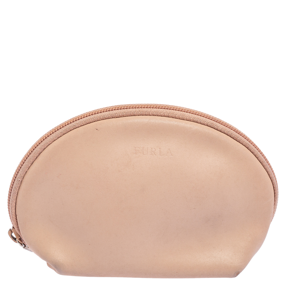 luxury-women-furla-used-accessories-p479455-006 Furla Beige Leather Cosmetic Pouch
