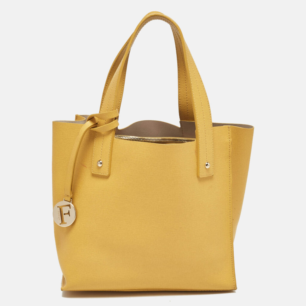 luxury-women-furla-used-handbags-p1024899-016 Furla Yellow Leather Divide It Tote