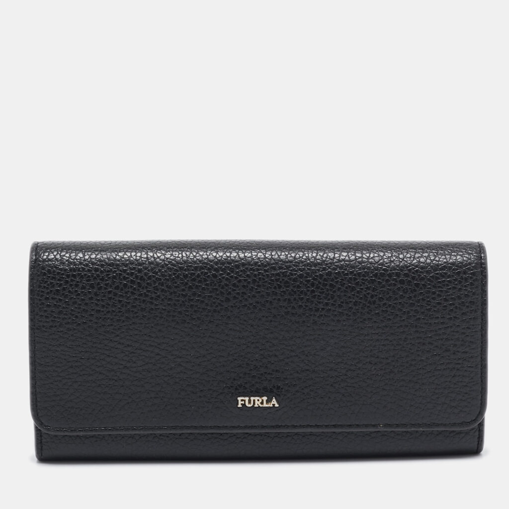 luxury-women-furla-used-handbags-p1042069-001 Furla Black Leather Logo Flap Continental Wallet