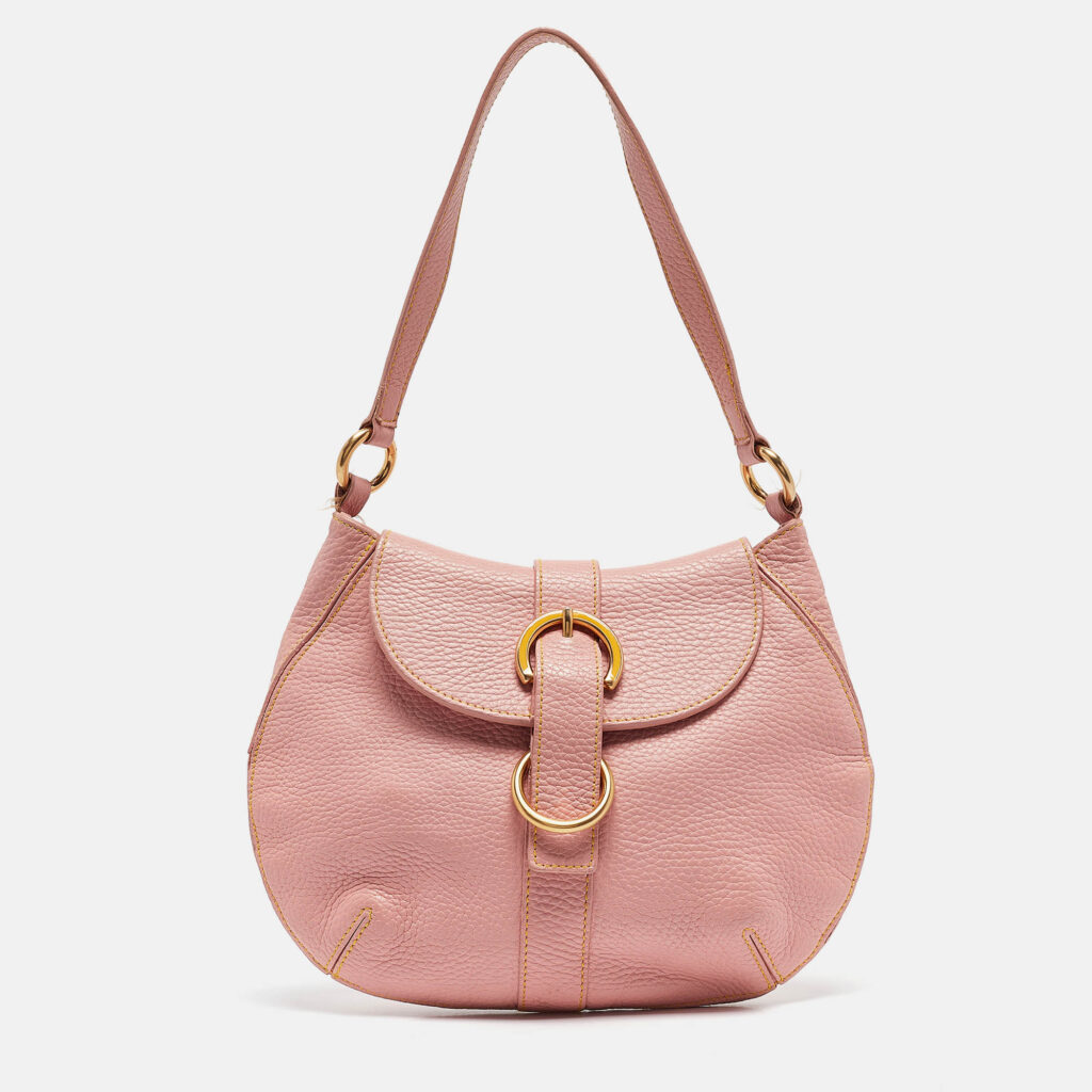 luxury-women-furla-used-handbags-p1055831-016 Furla Pink Leather Buckle Flap Hobo