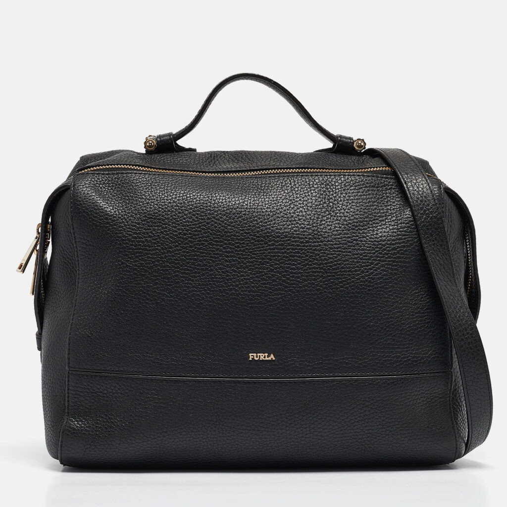 luxury-women-furla-used-handbags-p1056031-015 Furla Black Leather Top Zip Satchel