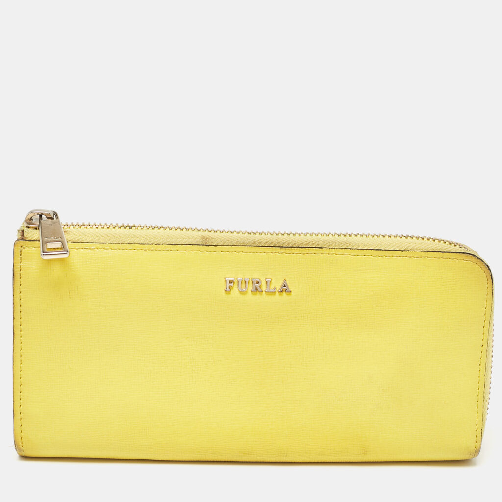 luxury-women-furla-used-handbags-p1079898-016 Furla Yellow Leather Zip Continental Wallet