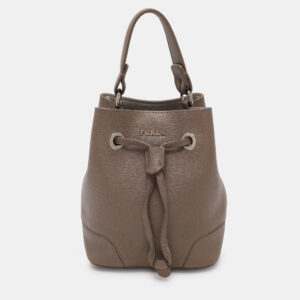 Furla Grey Leather Mini Stacy Drawstring Bucket Bag