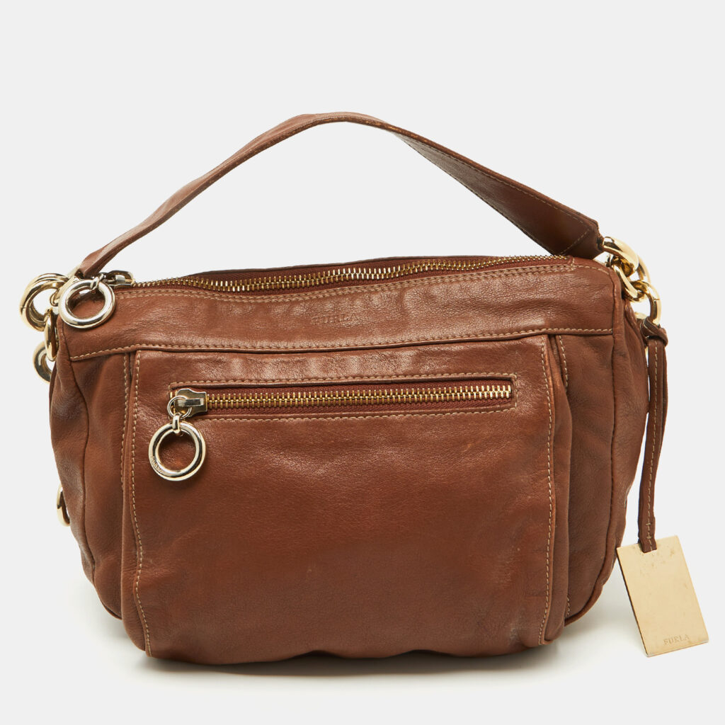 luxury-women-furla-used-handbags-p1110151-010 Furla Brown Leather Pebbled Hobo