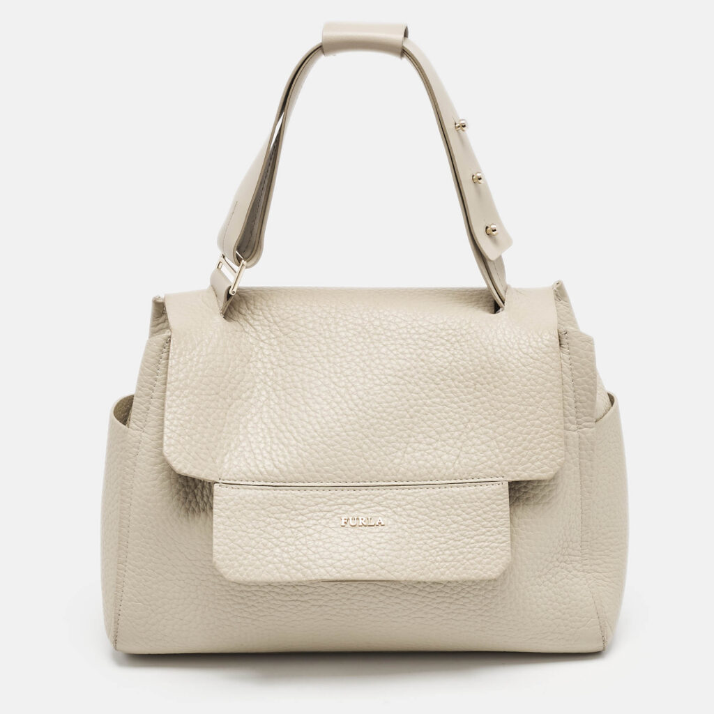 Furla Light Beige Leather Medium Capriccio Top Handle Bag