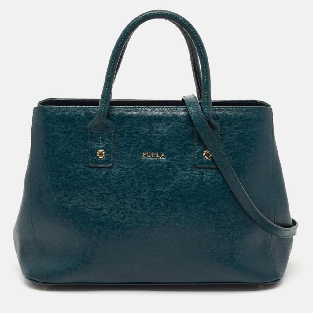 luxury-women-furla-used-handbags-p1130182-003 Furla Teal Green Leather Linda Tote