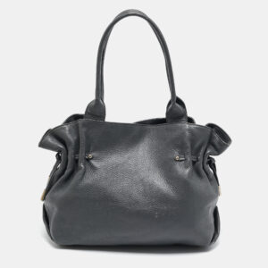 furla dark grey leather side drawstring tote