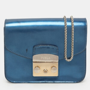 Furla Blue Patent Leather Mini Metropolis Crossbody Bag
