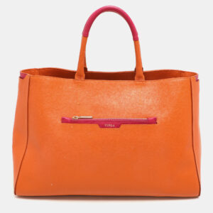 Furla Orange/Magenta Leather Tote