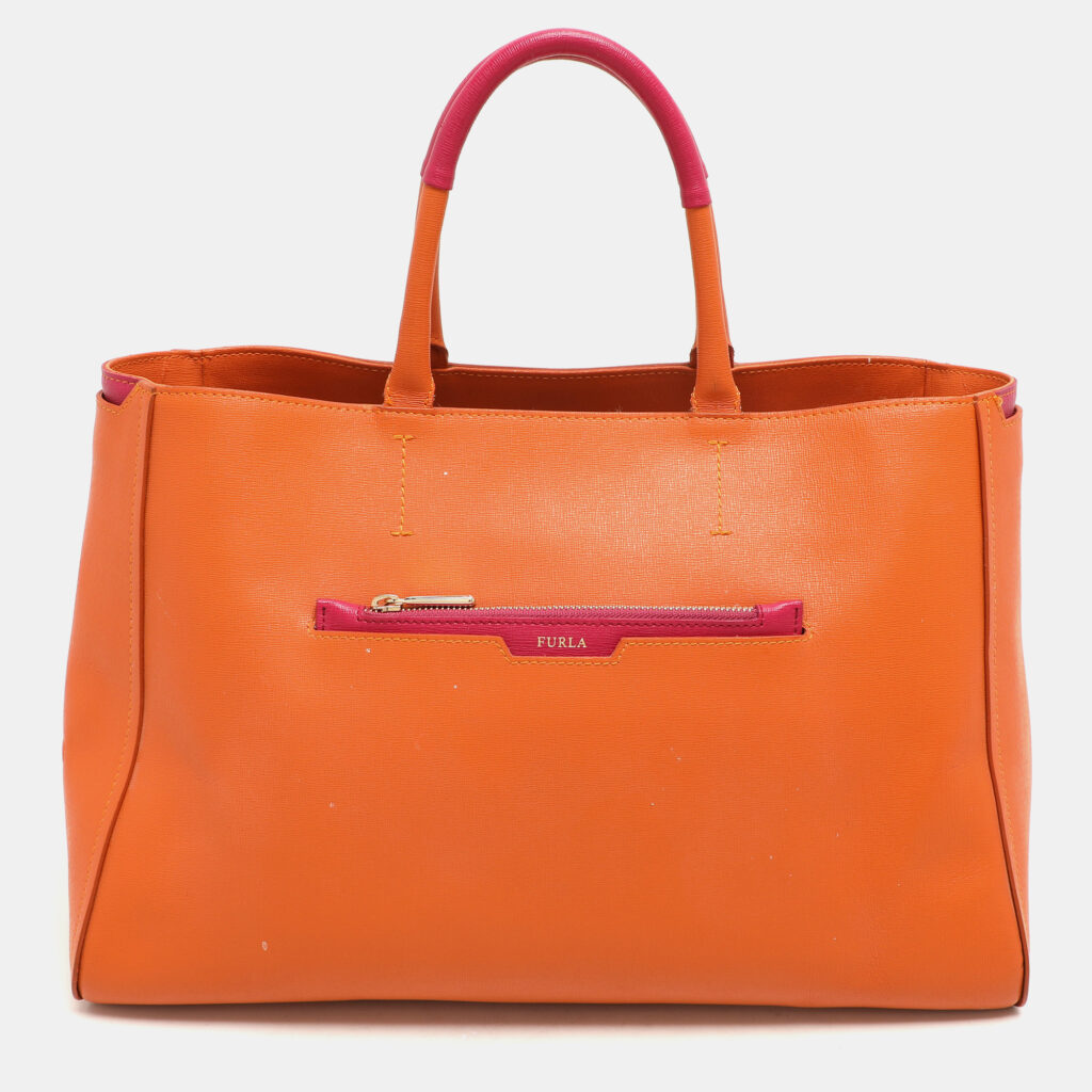 Furla Orange/Magenta Leather Tote