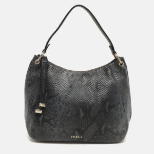 Furla Blue/Black Python Embossed Leather Hobo