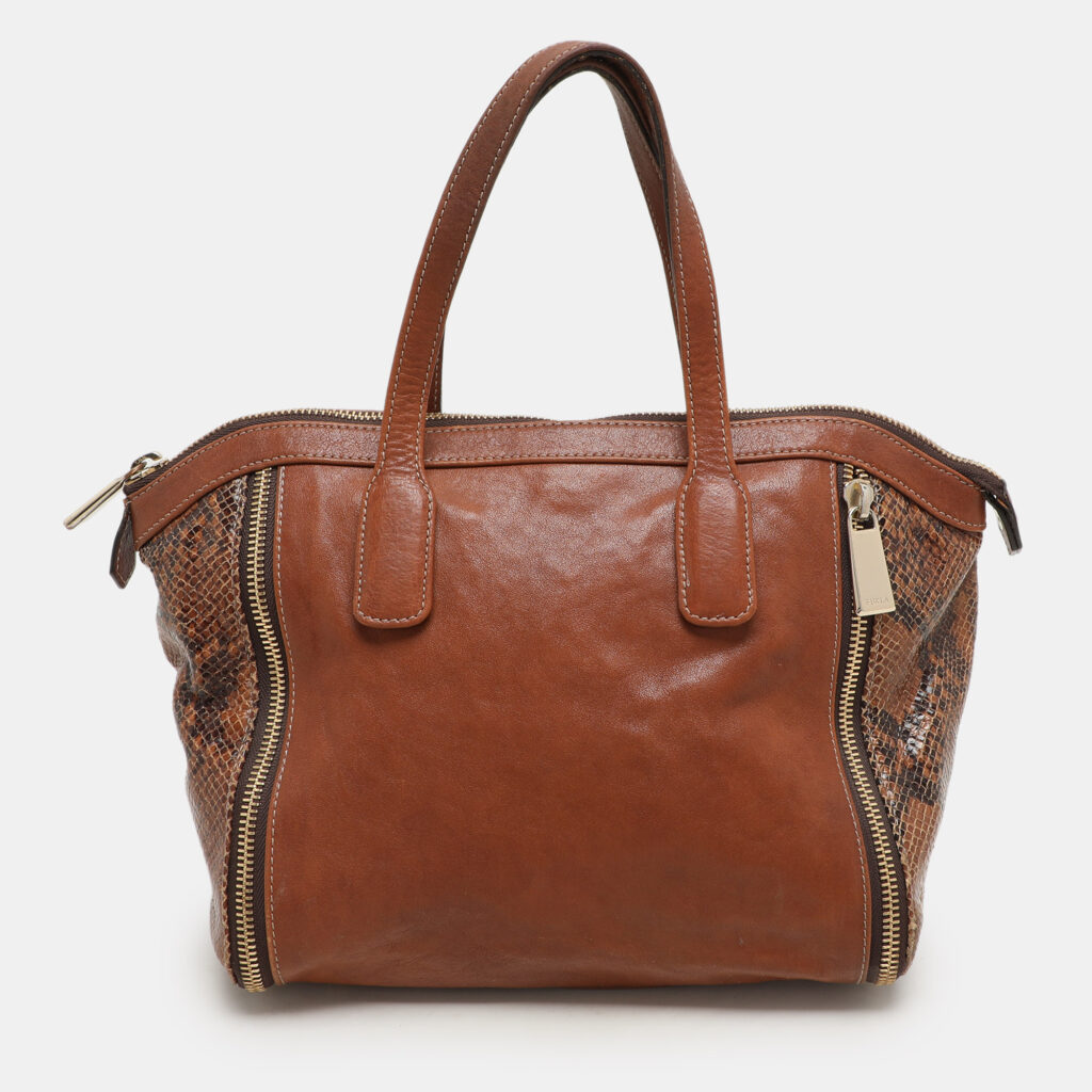 luxury-women-furla-used-handbags-p1157279-002 Furla Brown Leather Zip Detail Satchel