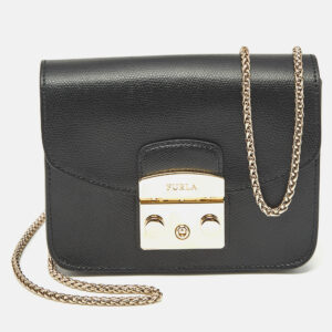 furla black leather mini metropolis crossbody bag