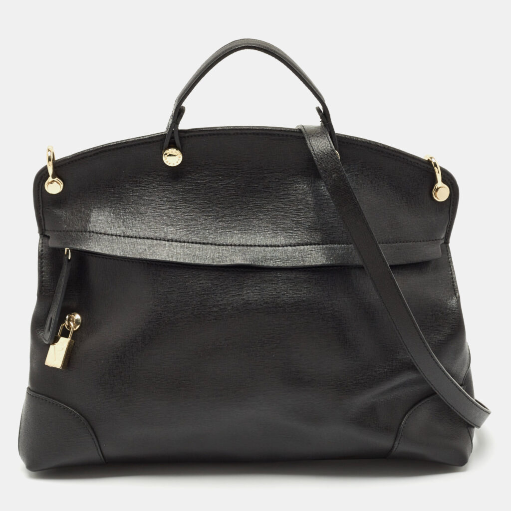 luxury-women-furla-used-handbags-p1165282-012 Furla Black Leather Piper Dome Satchel