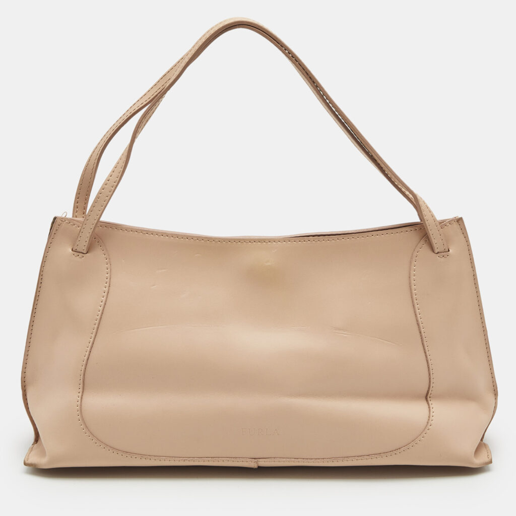 Furla Peach Leather Zip Shoulder Bag