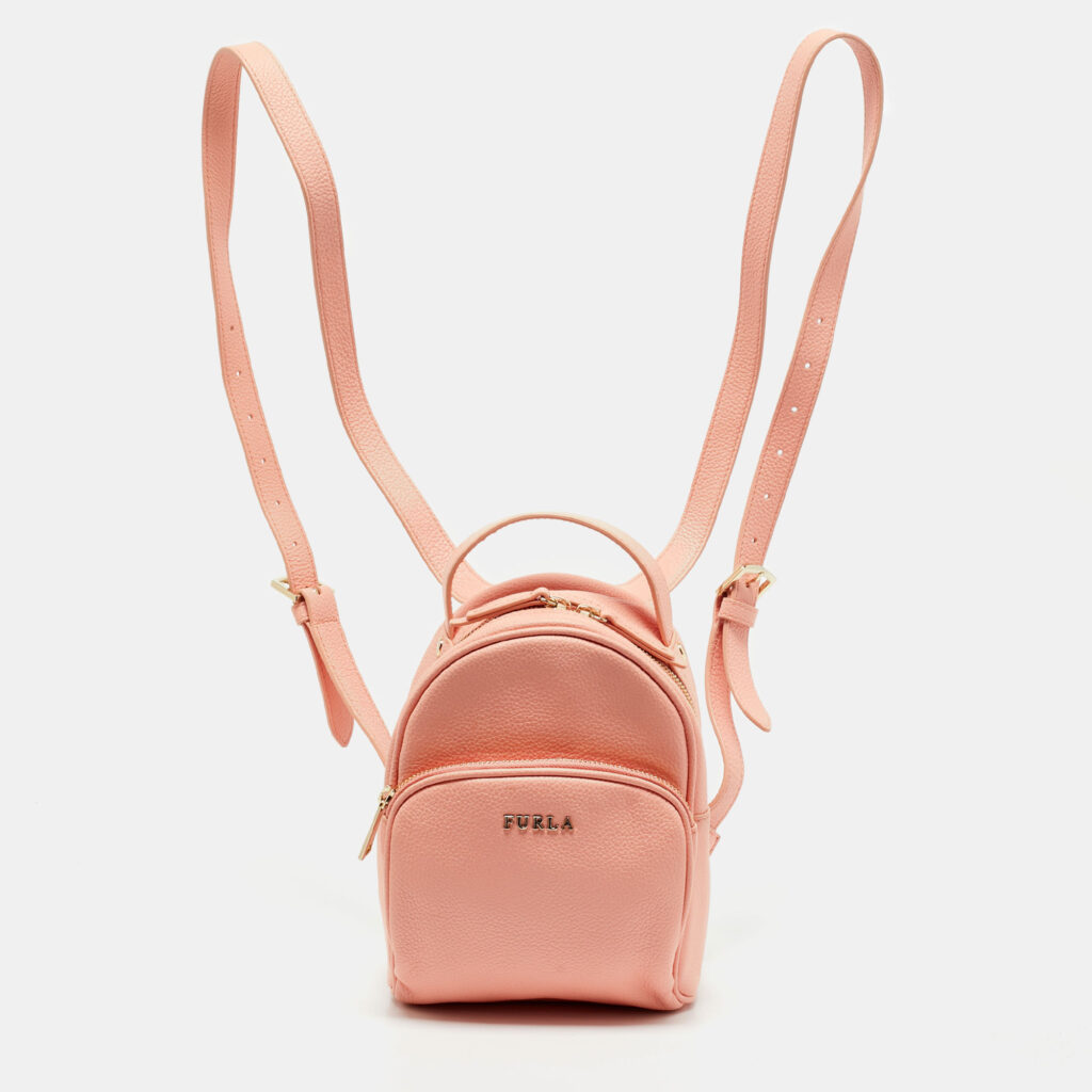 luxury-women-furla-used-handbags-p1169242-008 Furla Peach Leather Mini Frida Backpack