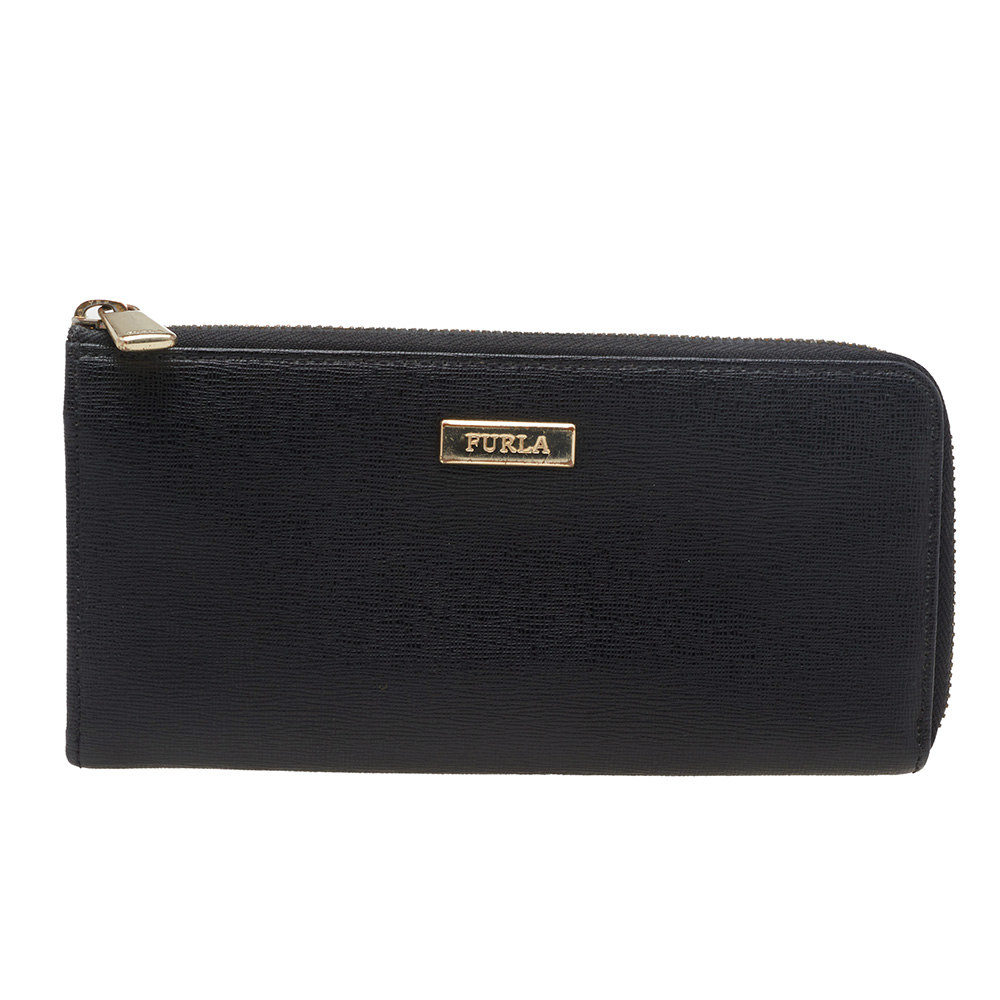 luxury-women-furla-used-handbags-p527592-008-2 Furla Black Leather Zip Around Wallet