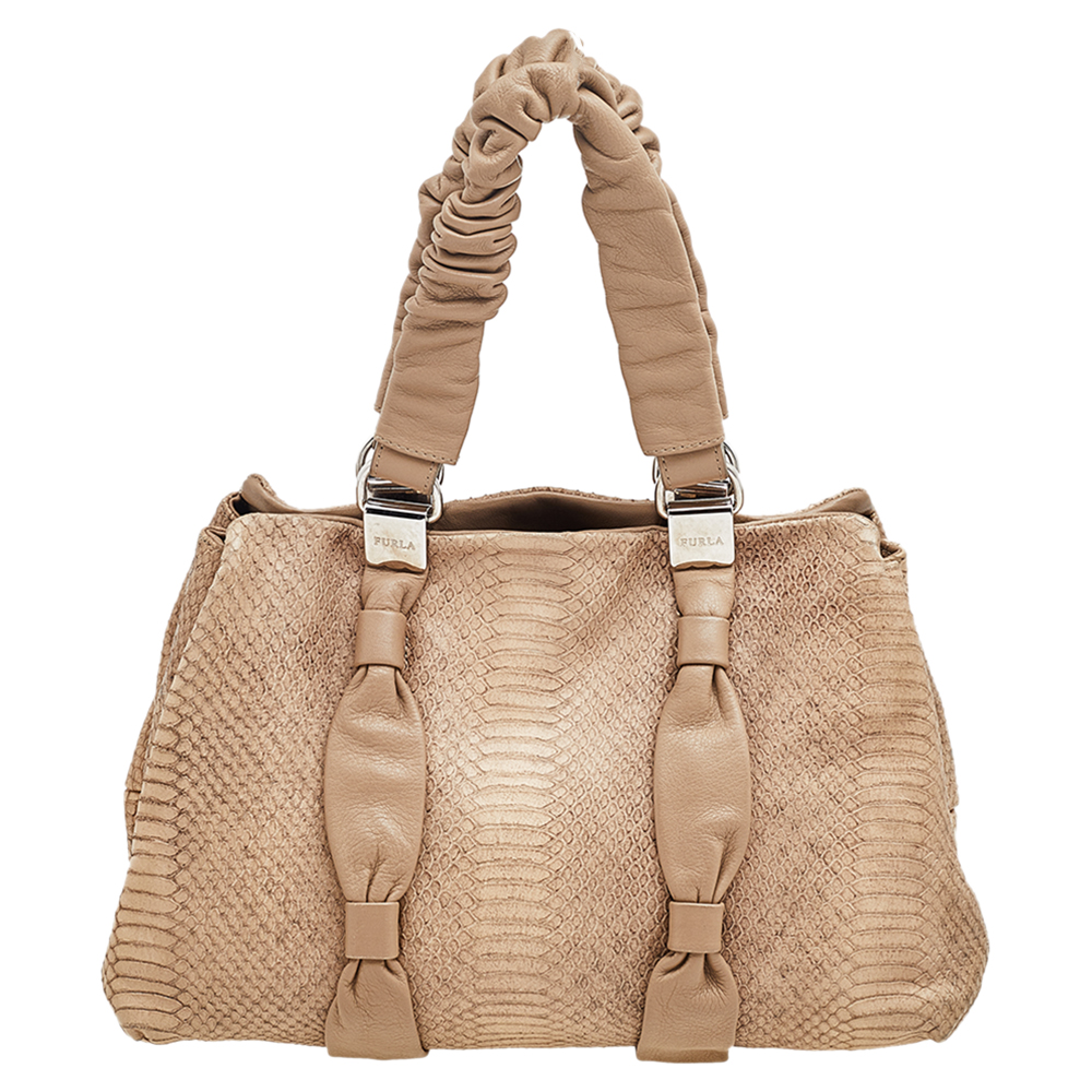 luxury-women-furla-used-handbags-p597011-003-2 Furla Beige Python Embossed Leather Shoulder Bag
