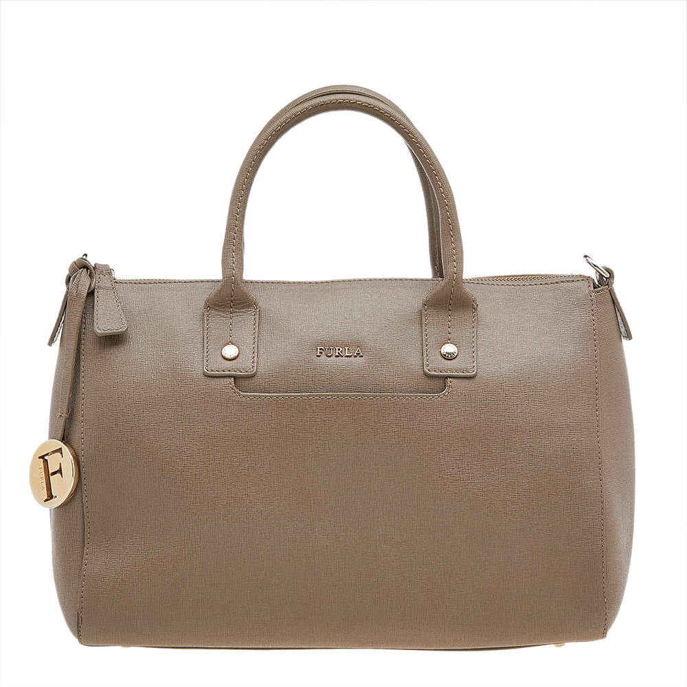 luxury-women-furla-used-handbags-p611170-003-2 Furla Dark Beige Leather Medium Linda Tote