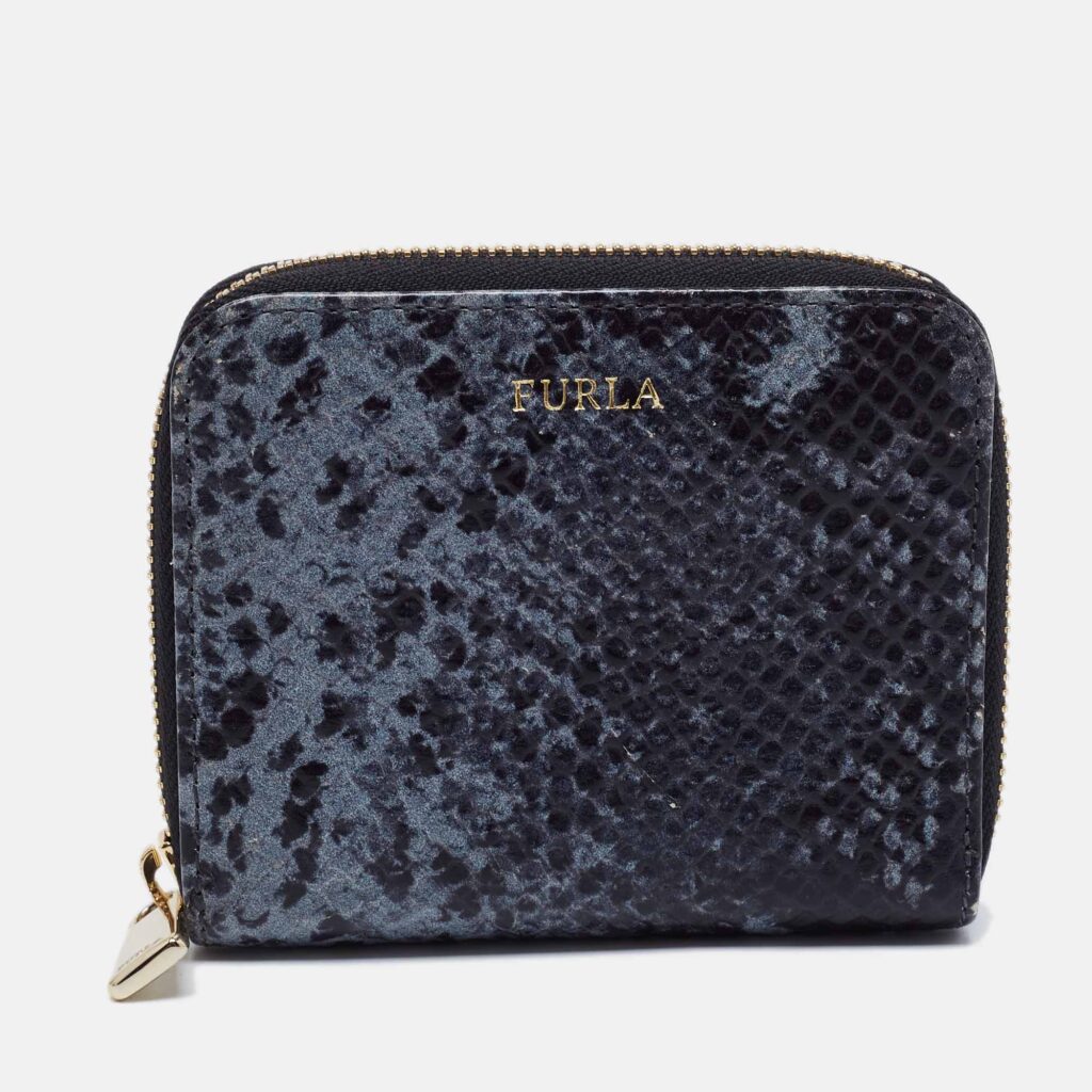 luxury-women-furla-used-handbags-p664363-004-1 Furla Black/Grey Python Effect Leather Zip Around Wallet