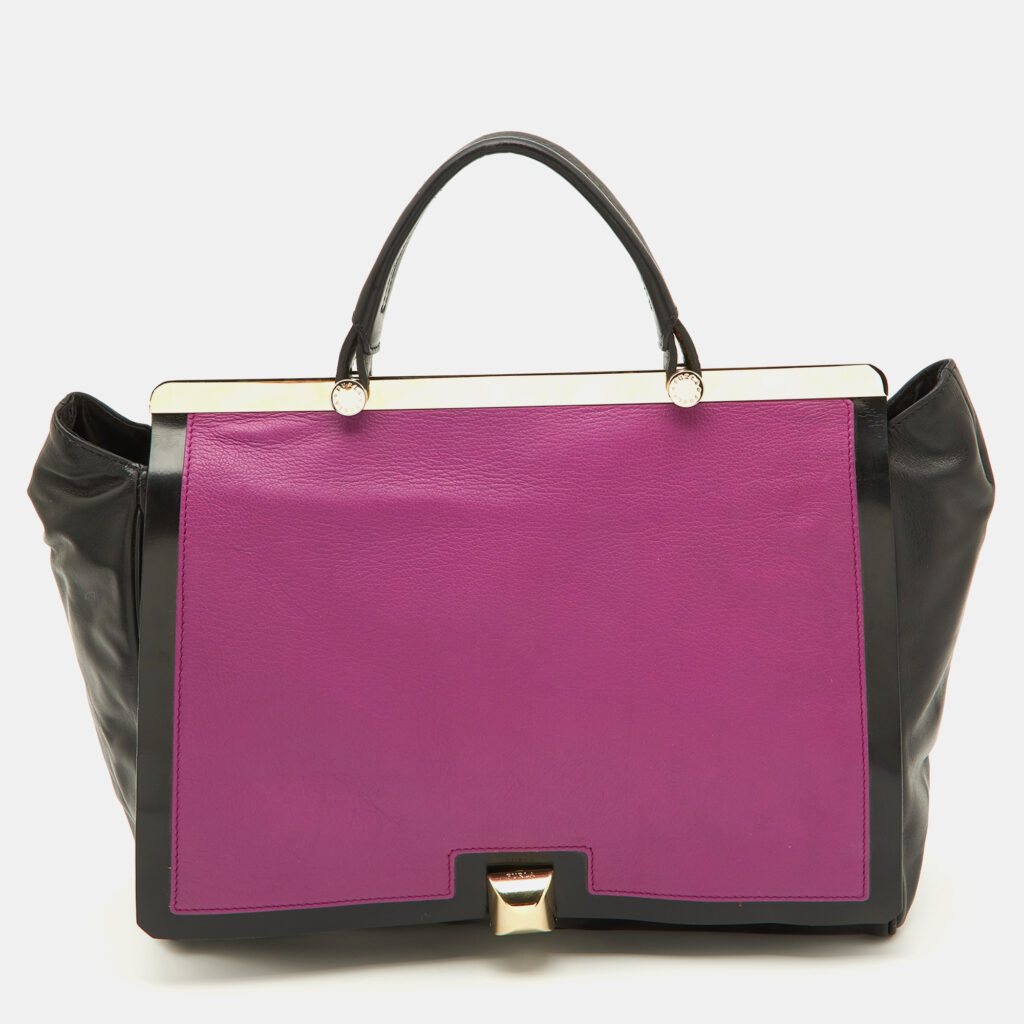 luxury-women-furla-used-handbags-p901000-009 Furla Black/Pink Leather Cortina Top Handle Bag