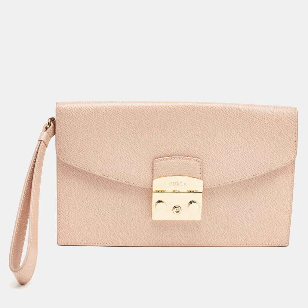 luxury-women-furla-used-handbags-p911039-014 Furla Pink Leather Metropolis Envelope Wristlet Clutch