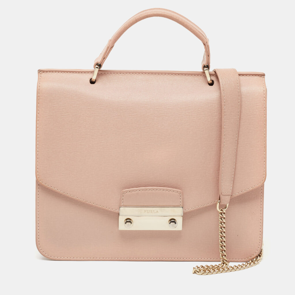 luxury-women-furla-used-handbags-p941084-020 Furla Light Pink Leather Julia Top Handle Bag