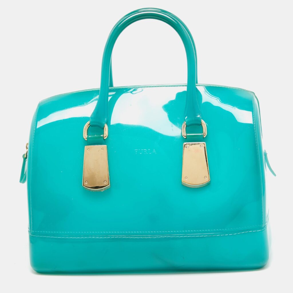 luxury-women-furla-used-handbags-p960168-006 Furla Green Rubber Candy Satchel