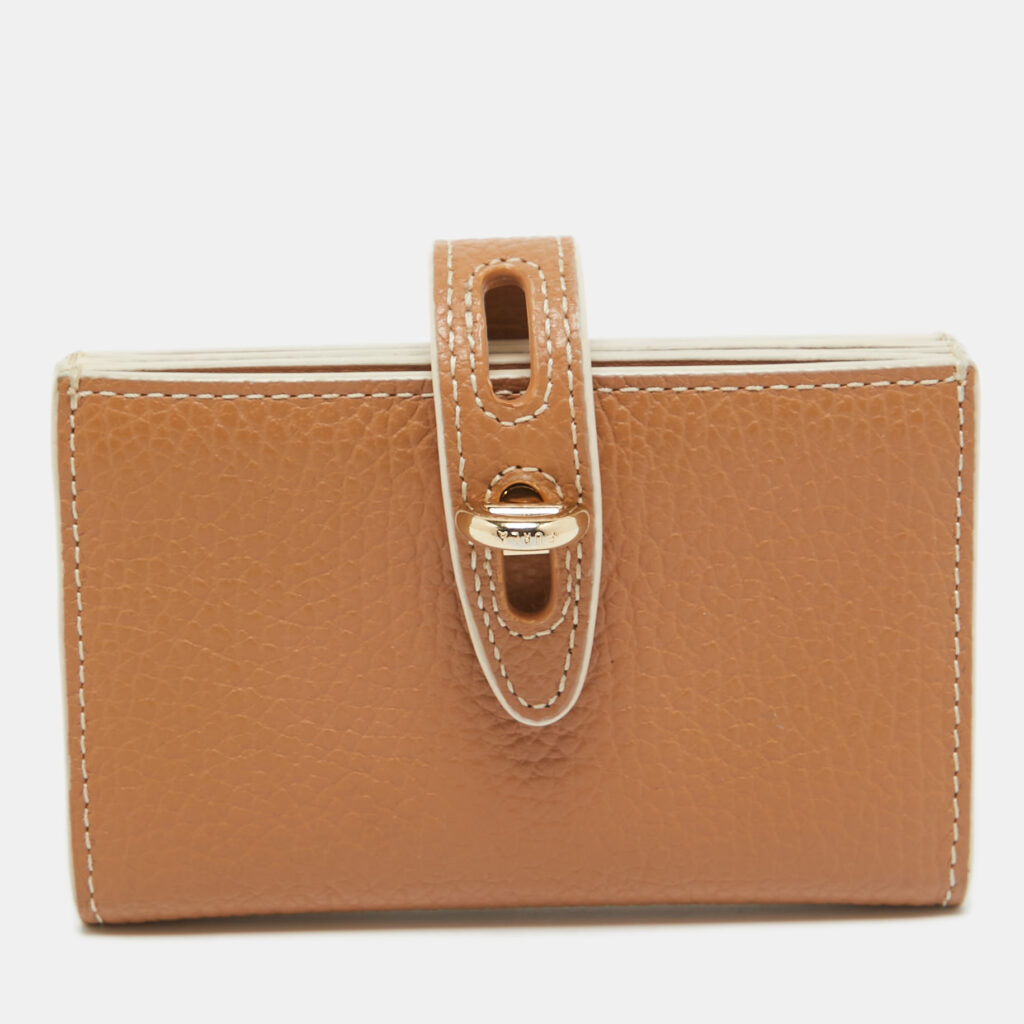 luxury-women-furla-used-handbags-p987470-001 Furla Light Brown Leather Flap Compact Wallet