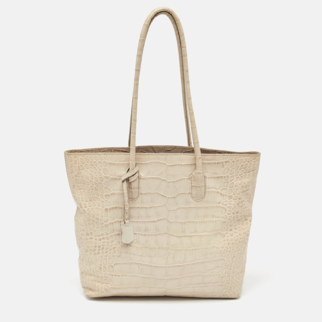 luxury-women-furla-used-handbags-p999626-017 Furla Cream Croc Embossed Leather Tote