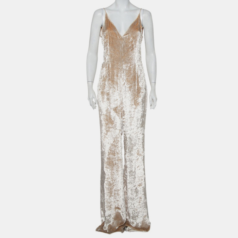 Gabriela Hearst Beige Patterned Velvet Catherine Jumpsuit M