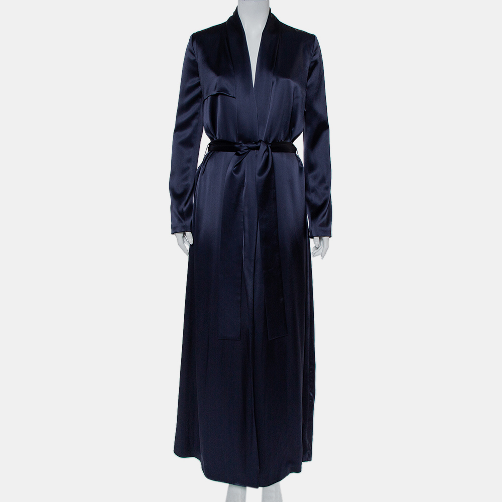 luxury-women-galvan-london-used-clothes-p438192-010 Galvan London Midnight Blue Satin Belted Trench Coat S