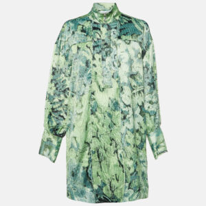 Ganni Green Abstract Floral Print Satin Mini Dress L