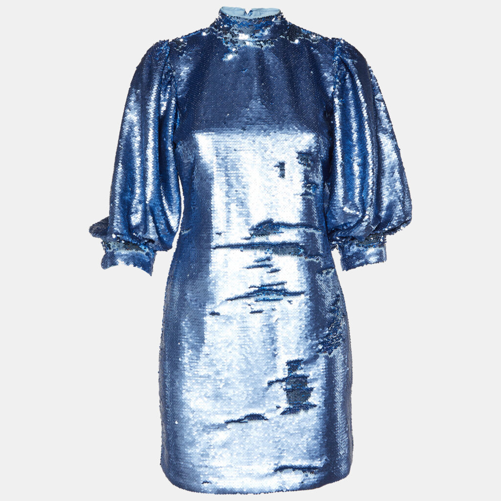 luxury-women-ganni-new-clothes-p1121825-004 Ganni Blue Sequined High Neck Mini Dress S